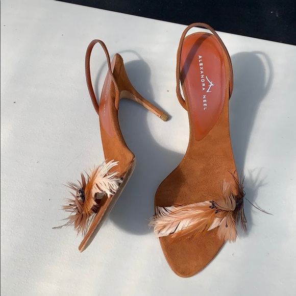 Alexandra Neel Shoes - Alexandra Neel brown suede feathers heels.